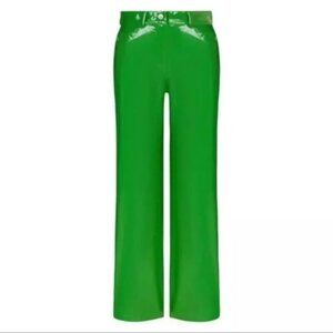 NWT Nocturne Pleather Vinyl Wide Leg Pants 36 Green S Palazzo High Waisted
